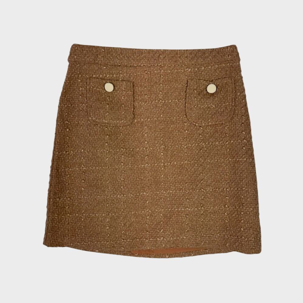 Maison d'Amelie Size 6 Brown Tweed Mini Skirt Front Patch Pockets